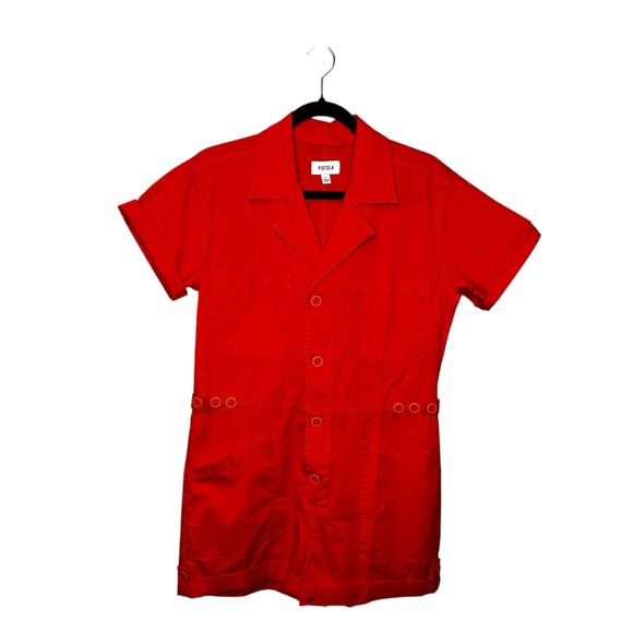 Pistola Blood Orange Short Sleeve Button Up Cotton Romper Womens Small - Picture 3 of 9
